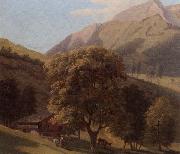 unknow artist A mountainous landscape with a maid before a chalet in a valley Spain oil painting artist